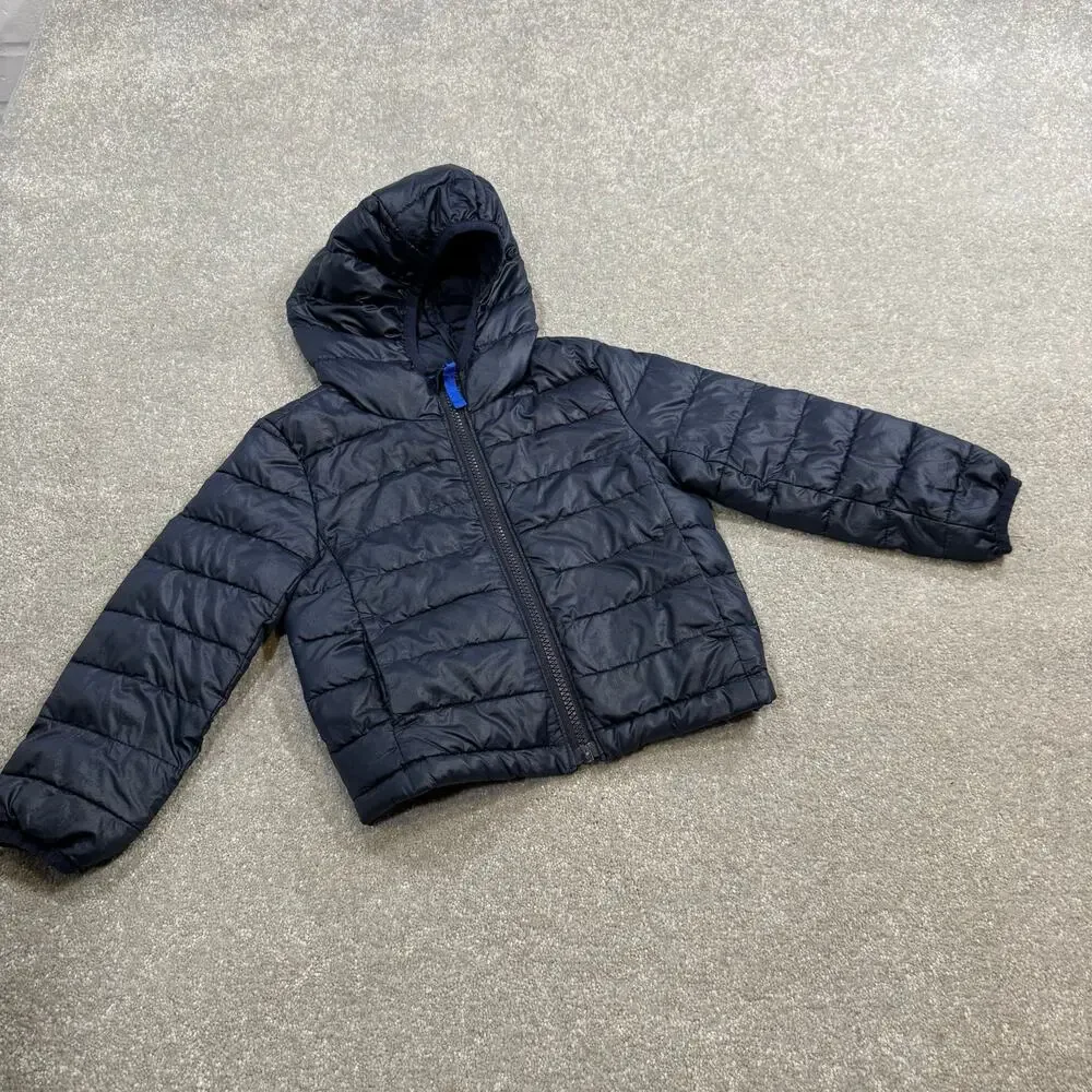 Primary Toddler Sz 2T Lightweight Water Repellent Puffer Jacket Navy‎ Blue Hood